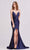 J'Adore - J15030 Plunging Neck Mid Slit Dress Evening Dresses 2 / Navy