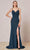 J'Adore - J18033 Spaghetti Strap Glitter High Slit Gown Special Occasion Dress 2 / Peacock Green