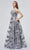 J'Adore - J19007 Floral Jacquard A-line Gown Evening Dresses 2 / Charcoal