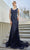 J'Adore - J19012 Sleeveless Textured Sheath Long Gown Special Occasion Dress 2 / Navy