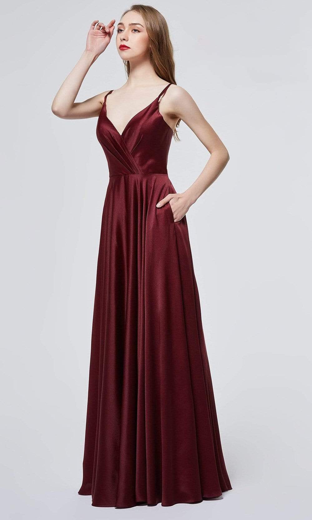 J'Adore Dresses - J19025 Flowy V Neck A-line Dress 8 / Berry - Shop J'Adore Dresses Dresses on Couture Candy at CoutureCandy.com J'Adore Dresses - J19025 Flowy V Neck A-line Dress 8 / Berry - Shop J'Adore Dresses Dresses on Couture Candy at CoutureCandy.com