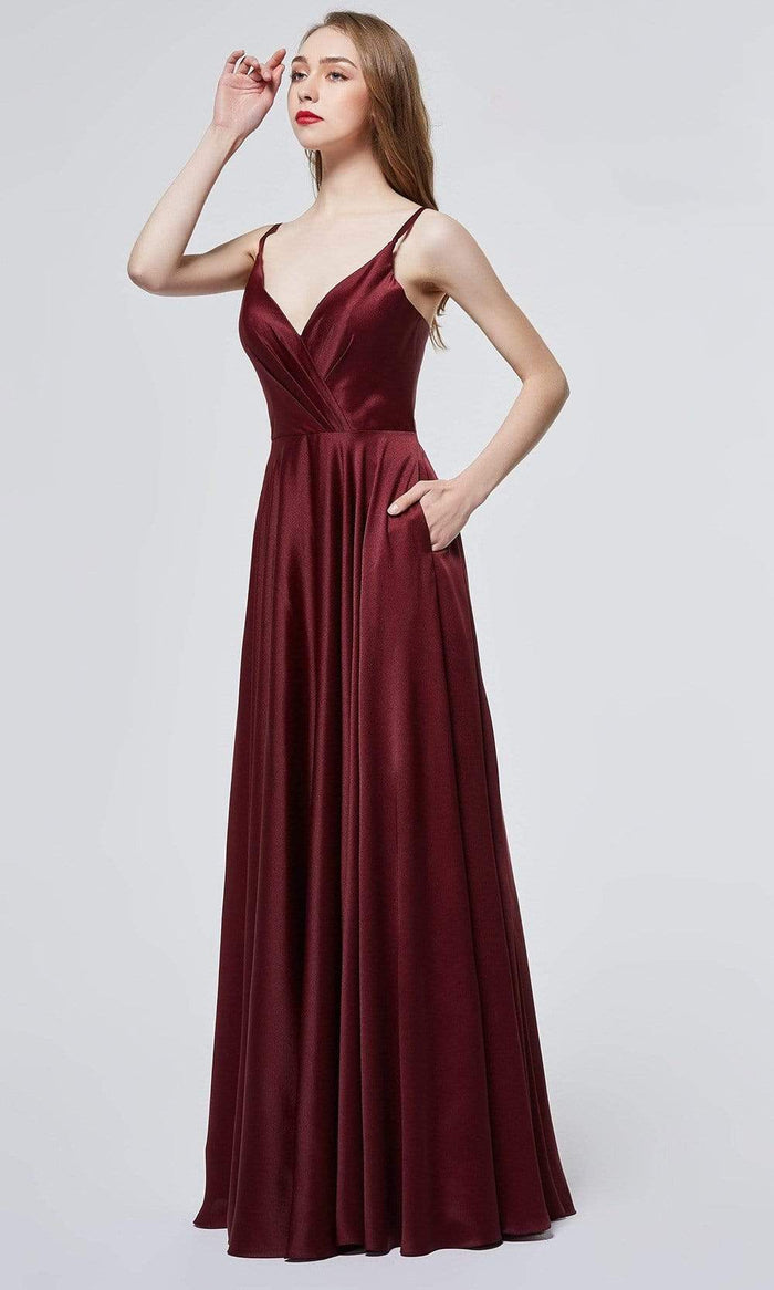 J'Adore - J19025 Flowy V Neck A-line Dress Special Occasion Dress 2 / Berry