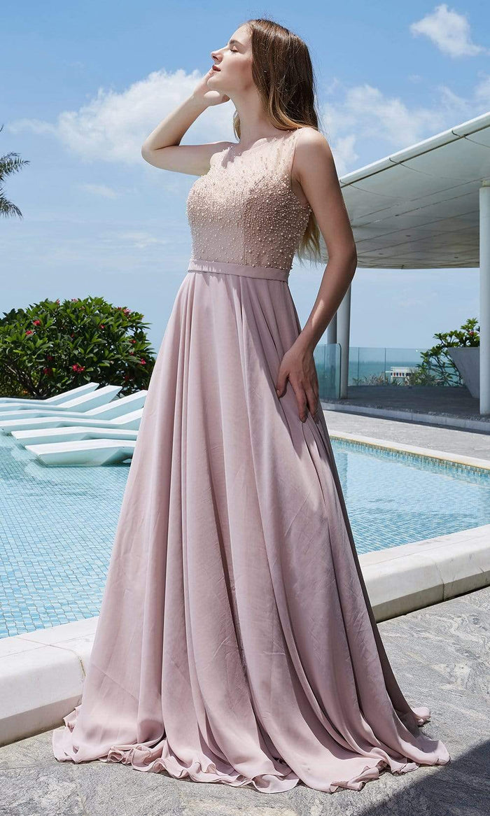 J'Adore - J20004 Beaded Illusion Jewel Gown Special Occasion Dress 2 / Nude