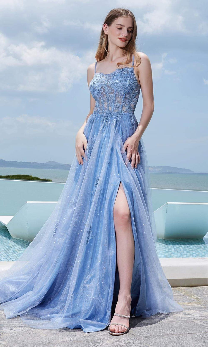J'Adore - J20006 Lace Applique Corset Gown Special Occasion Dress 2 / Lilac