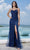 J'Adore - J20007 Lace Ornate Gown with Slit Special Occasion Dress 2 / Navy