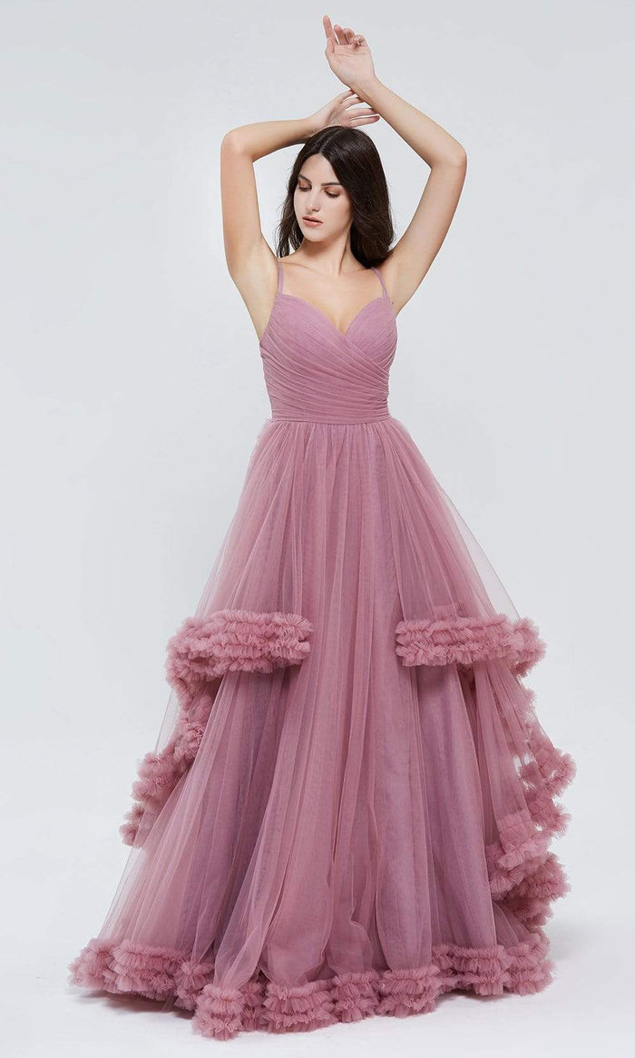 J'Adore - J20023 Sweetheart Ruffled Tulle Dress Special Occasion Dress 2 / Mauve