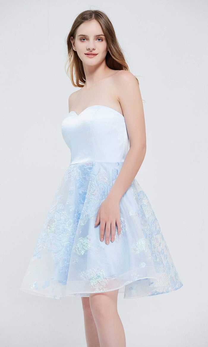 J'Adore - J20082 Strapless Floral A-line Dress Special Occasion Dress 2 / Blue