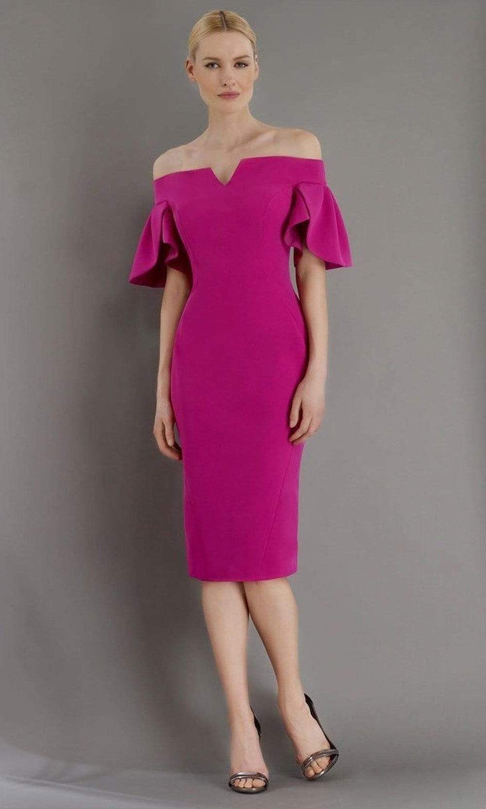 fitted dress with bell sleeves Bell-Sleeve Long Formal Dress: La Femme 29999 Navy / 2