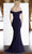 Janique - 2936 Shimmer Off Shoulder V Neck Trumpet Gown Evening Dresses