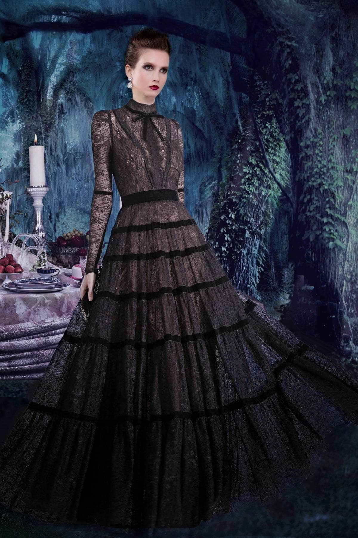 Janique - K7031 Long Sleeve High Neck Lace A-Line Gown Janique - K7031 Long Sleeve High Neck Lace A-Line Gown