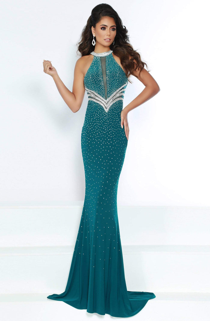Jasz Couture - 6420 Embellished Halter Mermaid Dress Prom Dresses 000 / Hunter