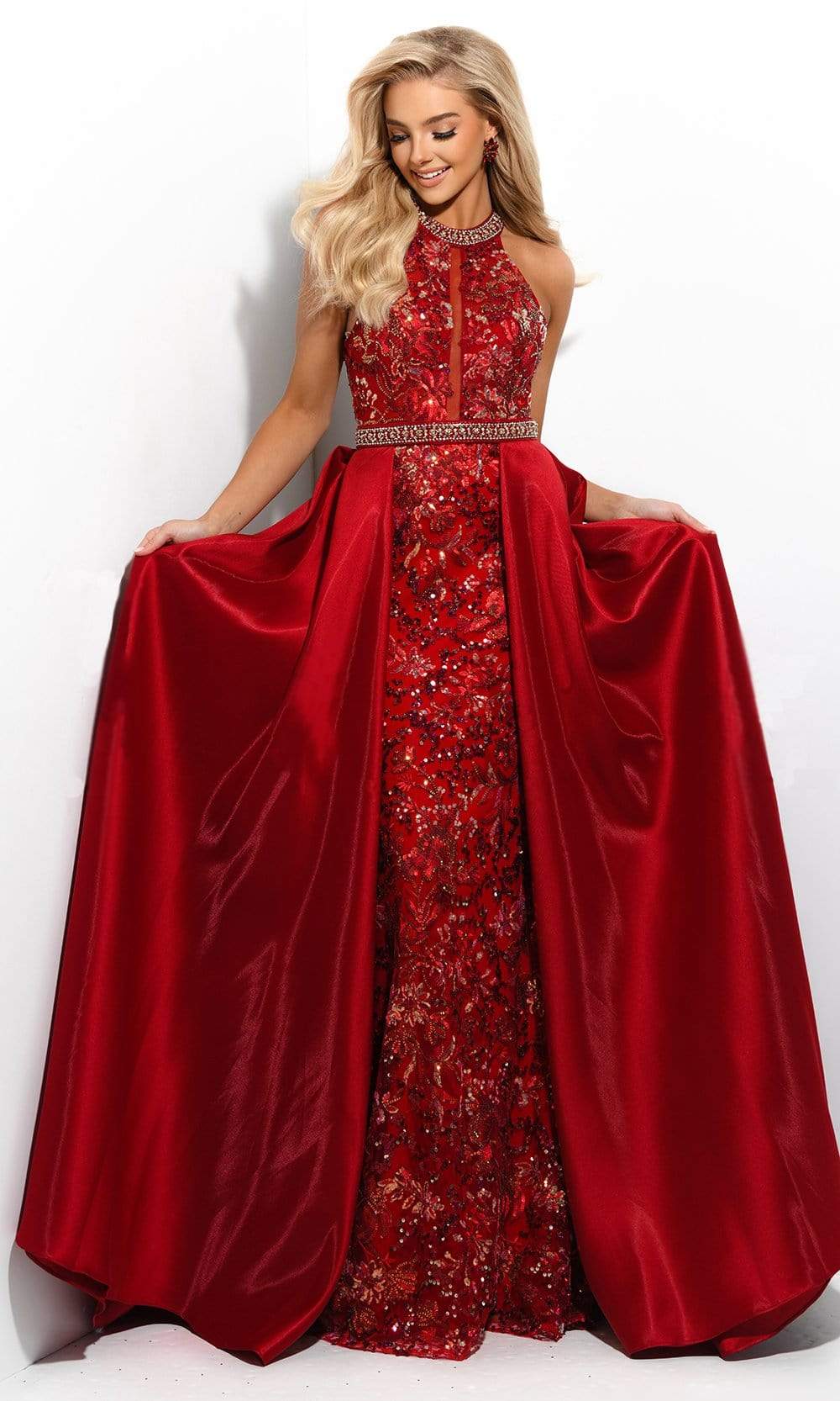 Jasz Couture - 7316 Embellished Halter Neckline With Waist Cape Gown Jasz Couture - 7316 Embellished Halter Neckline With Waist Cape Gown