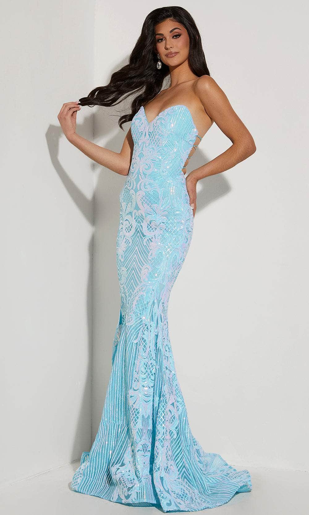 aqua sequin dress strapless Long Prom Dress: Tiffany 16232 Aqua Sparkle / 00