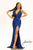 Johnathan Kayne - 2181 Lace Deep V-Neck Embellished High Slit Dress Evening Dresses 00 / Royal