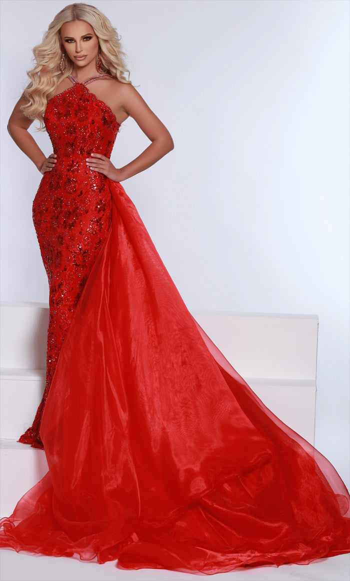 Johnathan Kayne 2618 - Lace Overskirt Evening Gown Special Occasion Dress 00 / Red