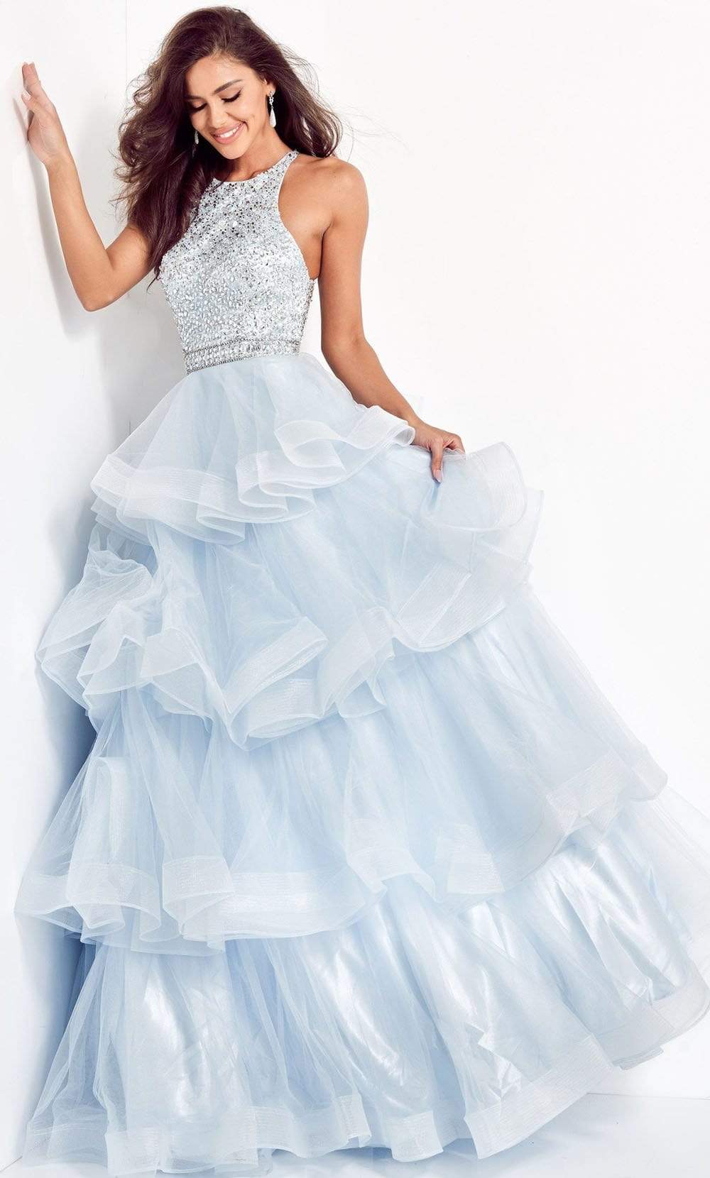 Jovani - 00461 Embellished Halter Tiered A-line Dress Couture Candy Jovani - 00461 Embellished Halter Tiered A-line Dress Couture Candy