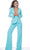 Jovani - 02637 Two Piece Applique Deep V-Neck Pantsuit Evening Dresses 00 / Turquoise