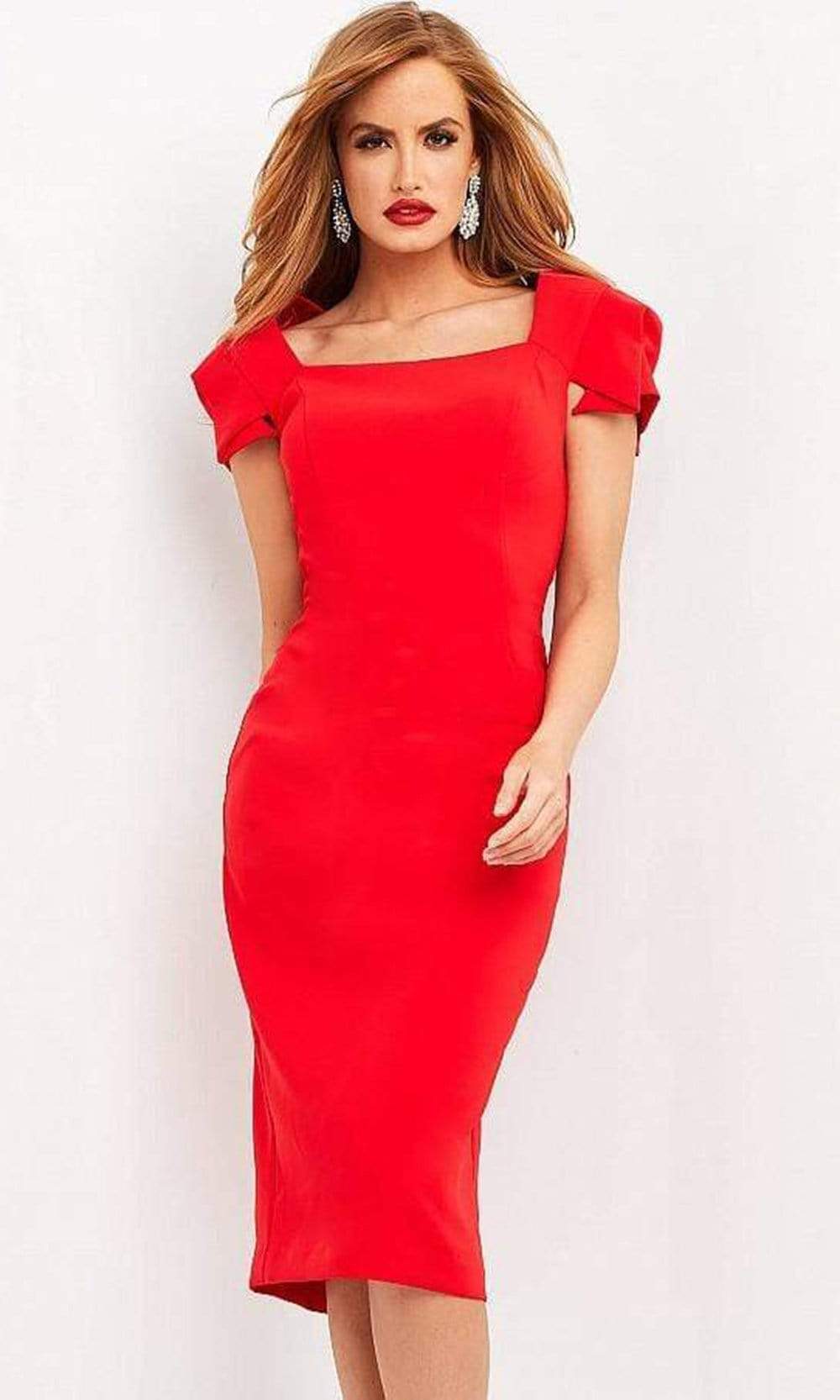 Jovani - 03808 Square Neck Simple Midi Dress 18 / Ivory Jovani - 03808 Square Neck Simple Midi Dress 18 / Ivory