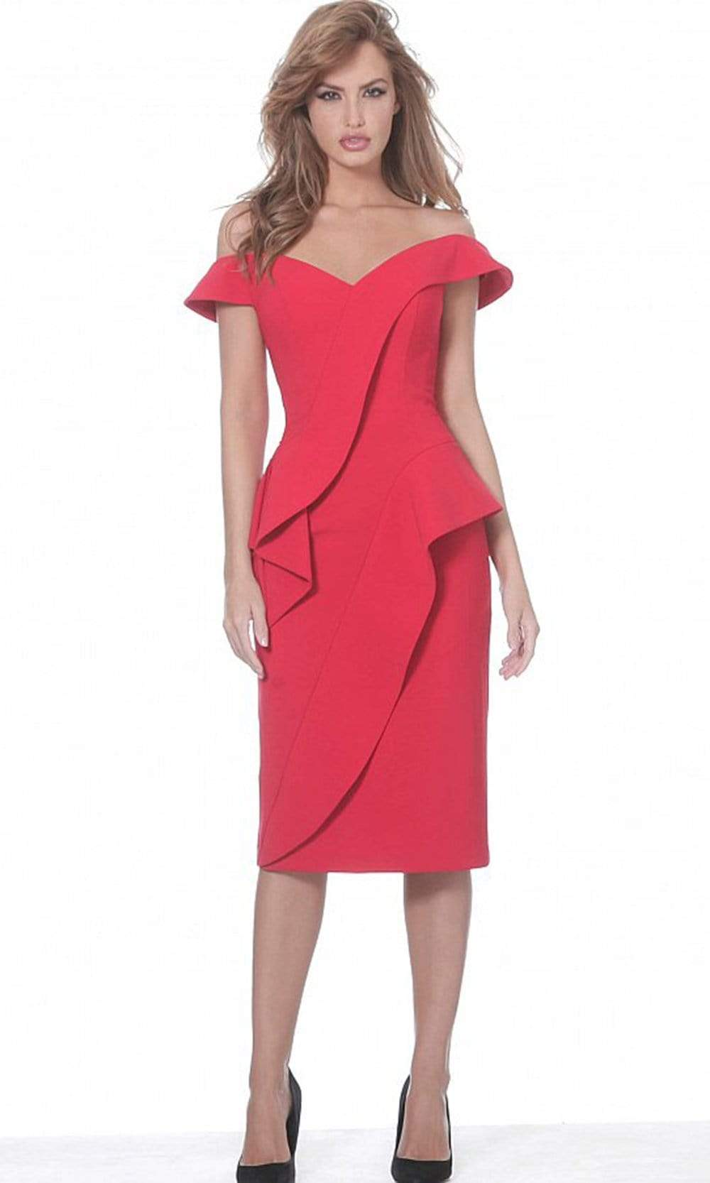 Jovani 04426 - Knee Length Sheath Dress - Cap Sleeves, Seam Treatment, Ruffle Accent, Invisible Back Zipper With Hook And Eye Closure Couture Candy Jovani 04426 - Knee Length Sheath Dress - Cap Sleeves, Seam Treatment, Ruffle Accent, Invisible Back Zipper With Hook And Eye Closure Couture Candy