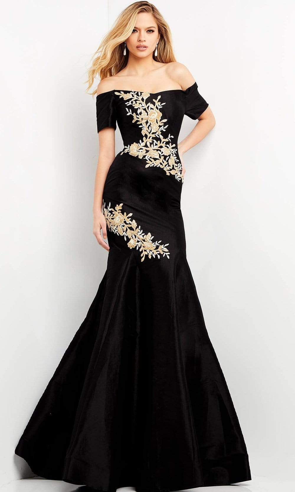 Jovani - 04814 Short Sleeve Off Shoulder Embroidered Trumpet Dress Jovani - 04814 Short Sleeve Off Shoulder Embroidered Trumpet Dress