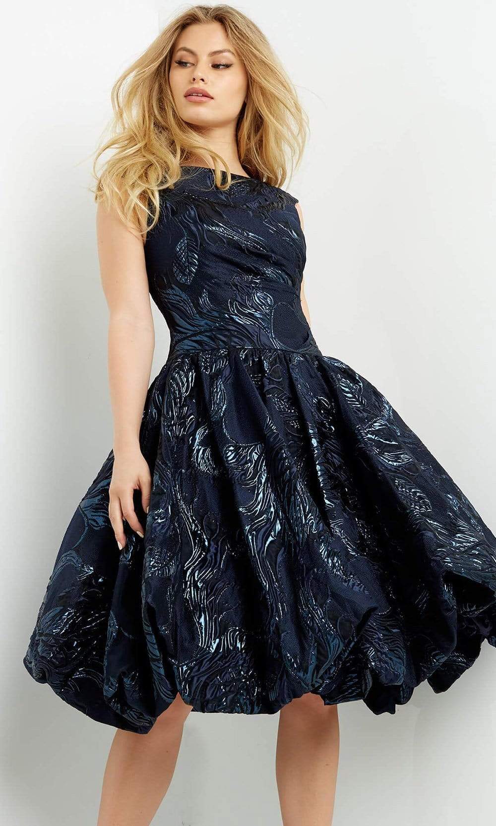 Jovani - 05016 Ruched Brocade Bubble Dress Jovani - 05016 Ruched Brocade Bubble Dress