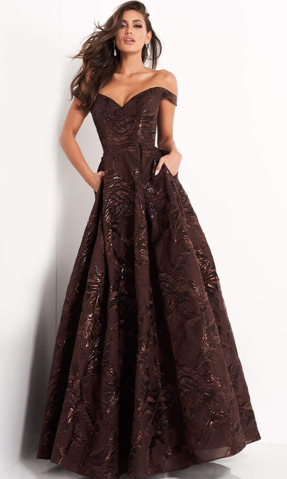 Jovani - 05017 Embellished Off Shoulder Gown With Pockets Couture Candy Jovani - 05017 Embellished Off Shoulder Gown With Pockets Couture Candy