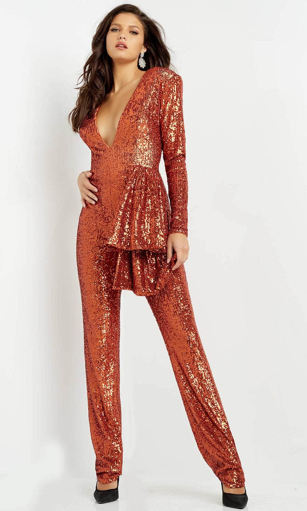 Jovani 05345 Sequin V-Neck Jumpsuit – Couture Candy
