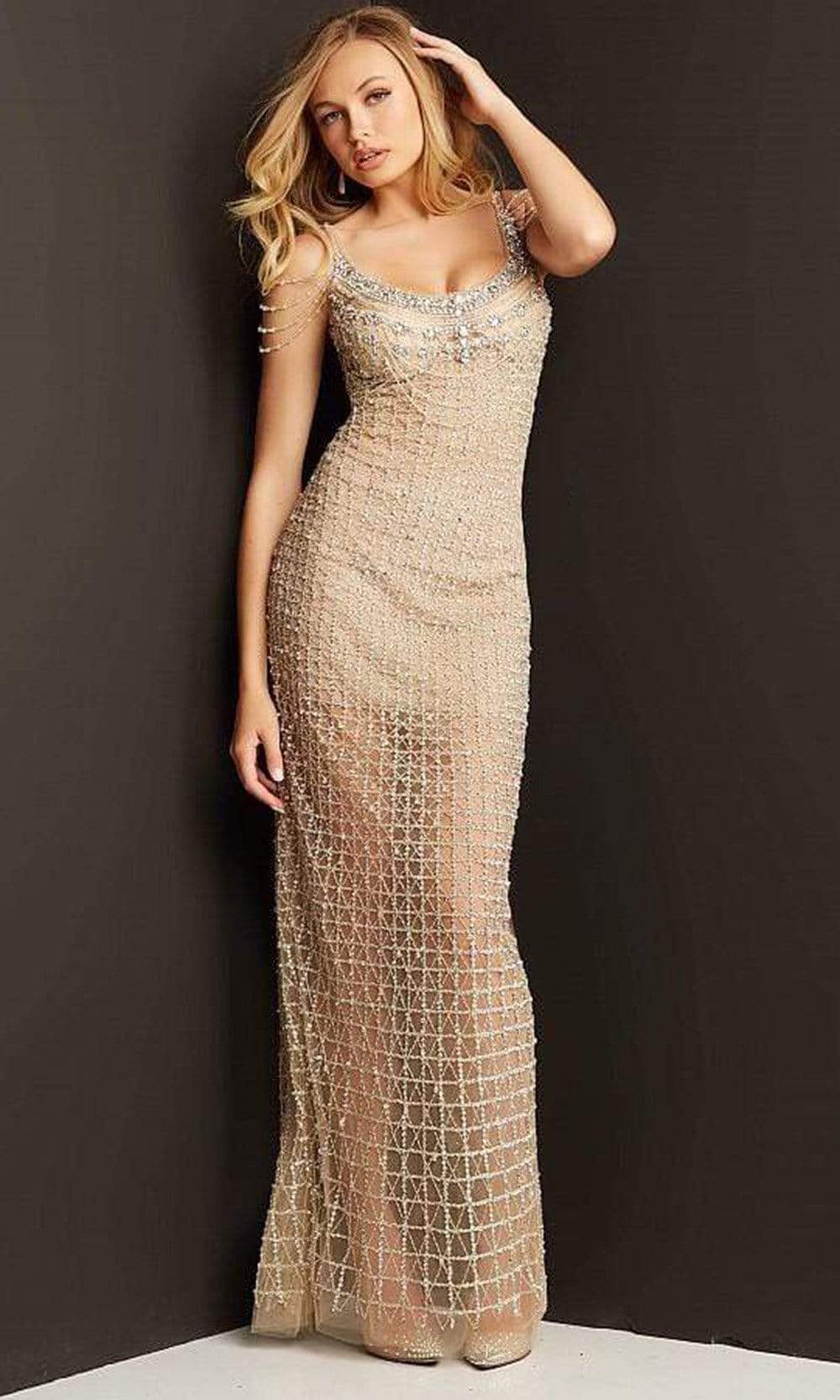 Jovani 05997 Long Prom Dress - PromGirl Nude/Silver / 4 Jovani 05997 Long Prom Dress - PromGirl Nude/Silver / 4