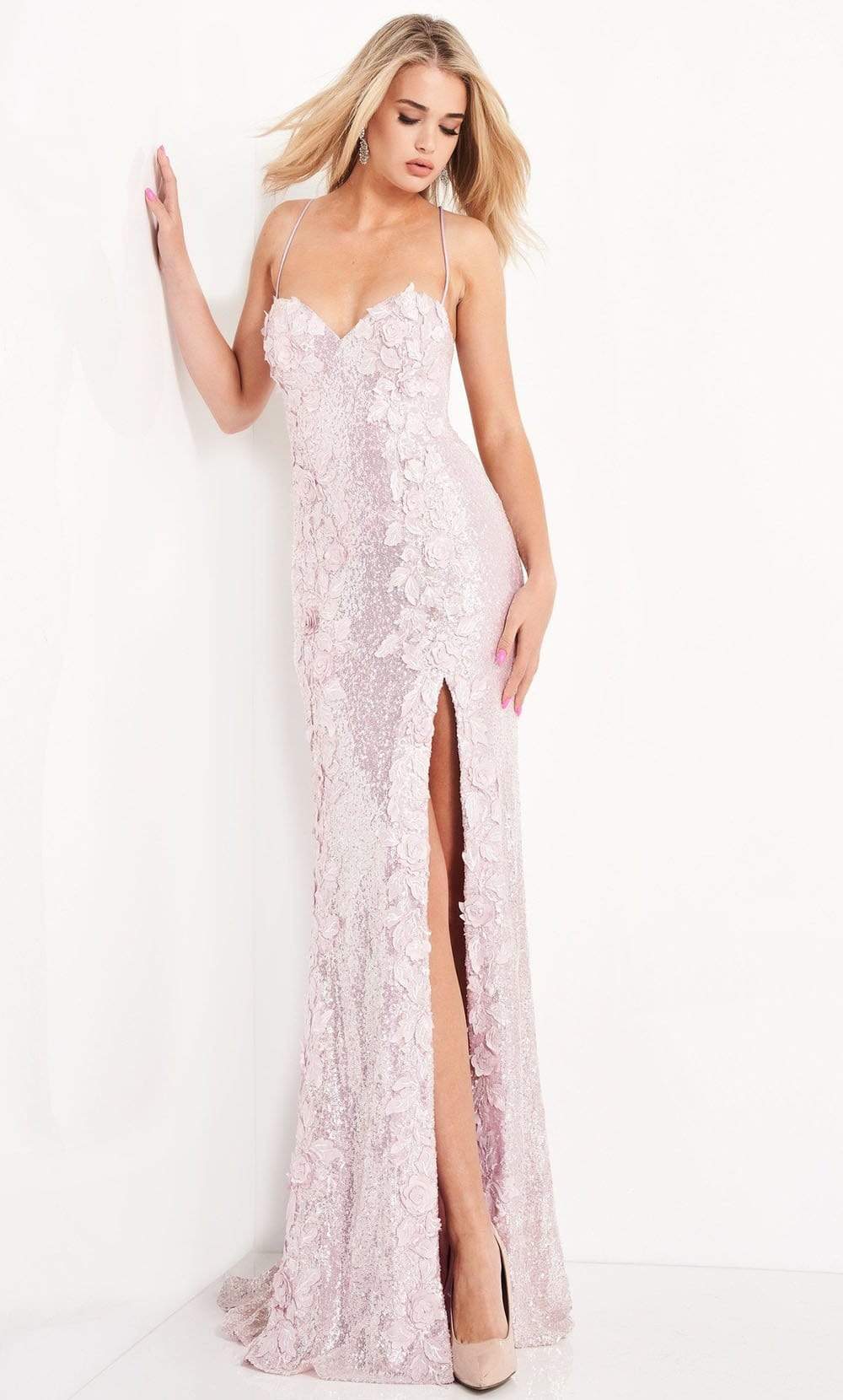 prom dresses for junior prom Jovani - 06109 Floral Appliques Sequin Junior Prom Gown 6 / Light-Blue