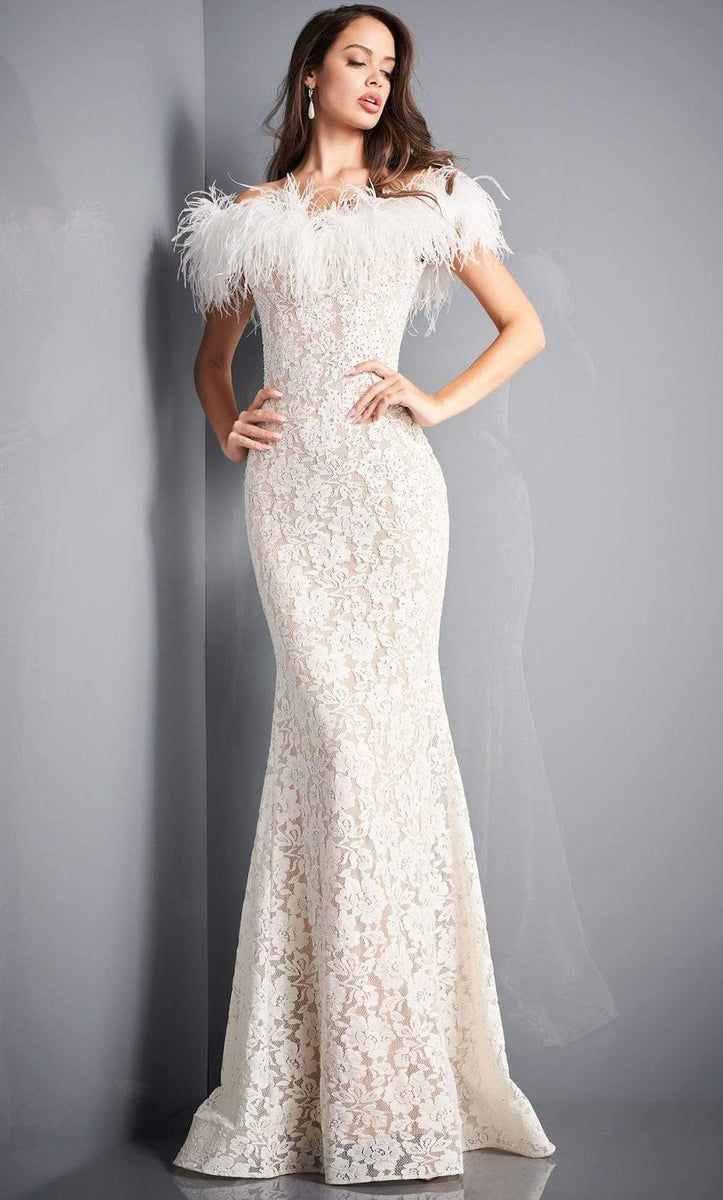 Off Shoulder Feather Prom Dresses Mermaid Formal Dress Evening Gowns  Y2630