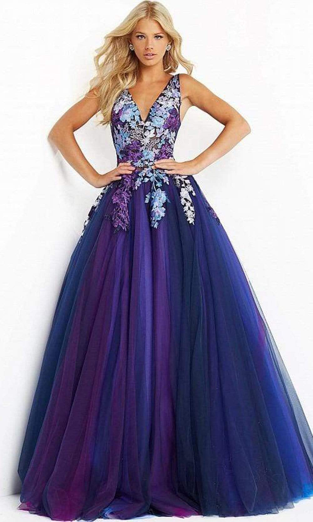 Jovani - 06807 Gradient Floral Embroidered A-line Gown Couture Candy Jovani - 06807 Gradient Floral Embroidered A-line Gown Couture Candy