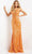 Jovani 07276 - Embellished Sleeveless V-Neck Evening Gown Special Occasion Dress 00 / Orange