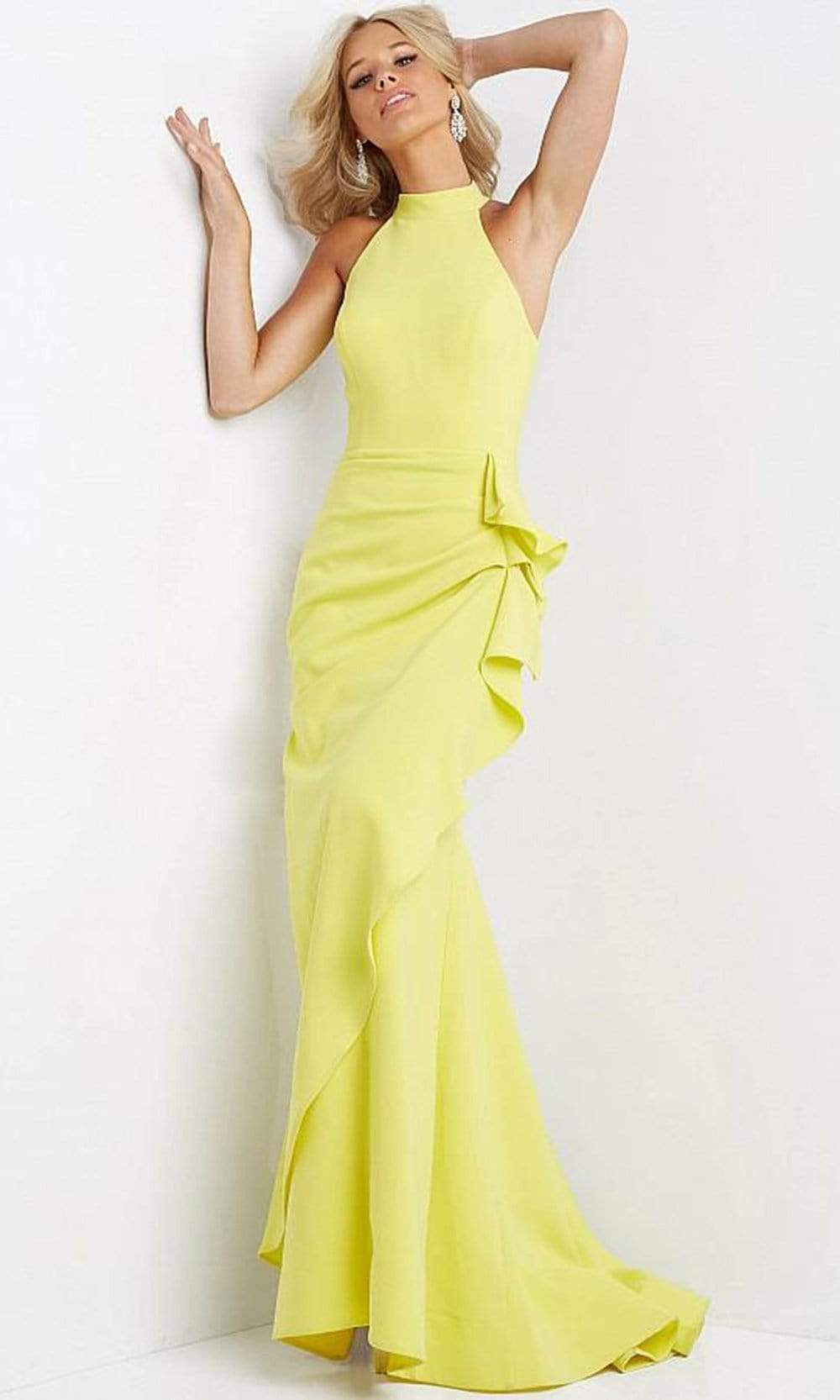 Jovani - 07301 High Halter Neck Mermaid Gown With Ruffle Couture Candy Jovani - 07301 High Halter Neck Mermaid Gown With Ruffle Couture Candy