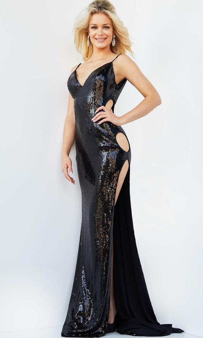 Jovani 07532 - V-Neck Cutout Sequin Prom Dress Special Occasion Dress 00 / Black