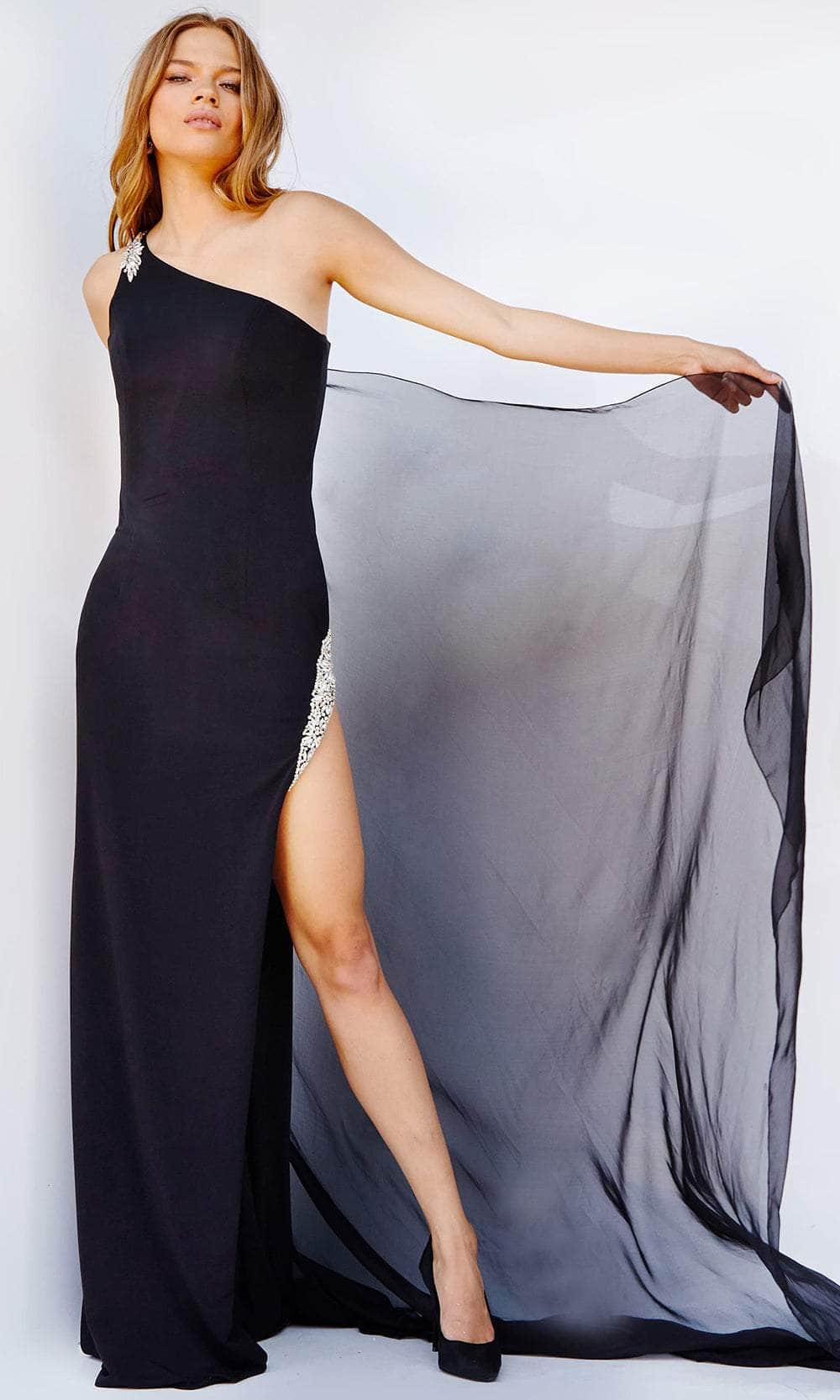 jovani black one shoulder dress Jovani 08116 Black Velvet One Shoulder Sheath Dress