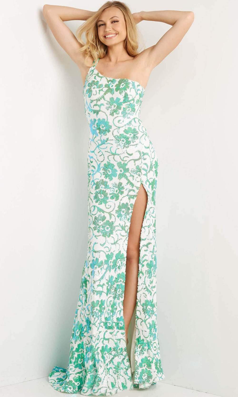 Jovani - 08256 Floral Sequin Asymmetrical Plus Size Prom Sheath Gown 8 / White/Ab - Shop Jovani Dresses On Couture Candy at CoutureCandy.com Jovani - 08256 Floral Sequin Asymmetrical Plus Size Prom Sheath Gown 8 / White/Ab - Shop Jovani Dresses On Couture Candy at CoutureCandy.com