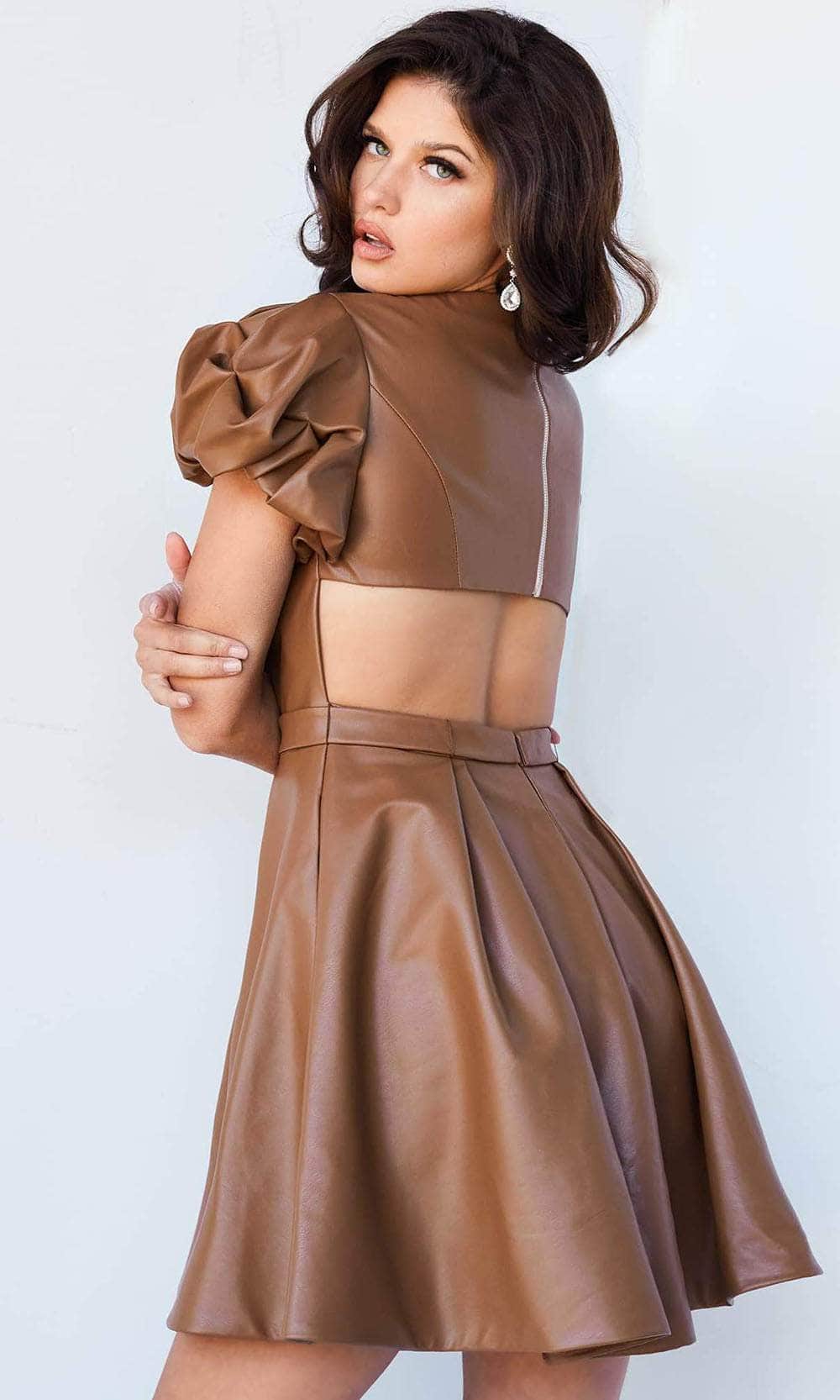 Jovani 09690 - Puffed Sleeve Leather Cocktail Dress 10 / Caramel - Shop Jovani dresses on Couture Candy at CoutureCandy.com Jovani 09690 - Puffed Sleeve Leather Cocktail Dress 10 / Caramel - Shop Jovani dresses on Couture Candy at CoutureCandy.com
