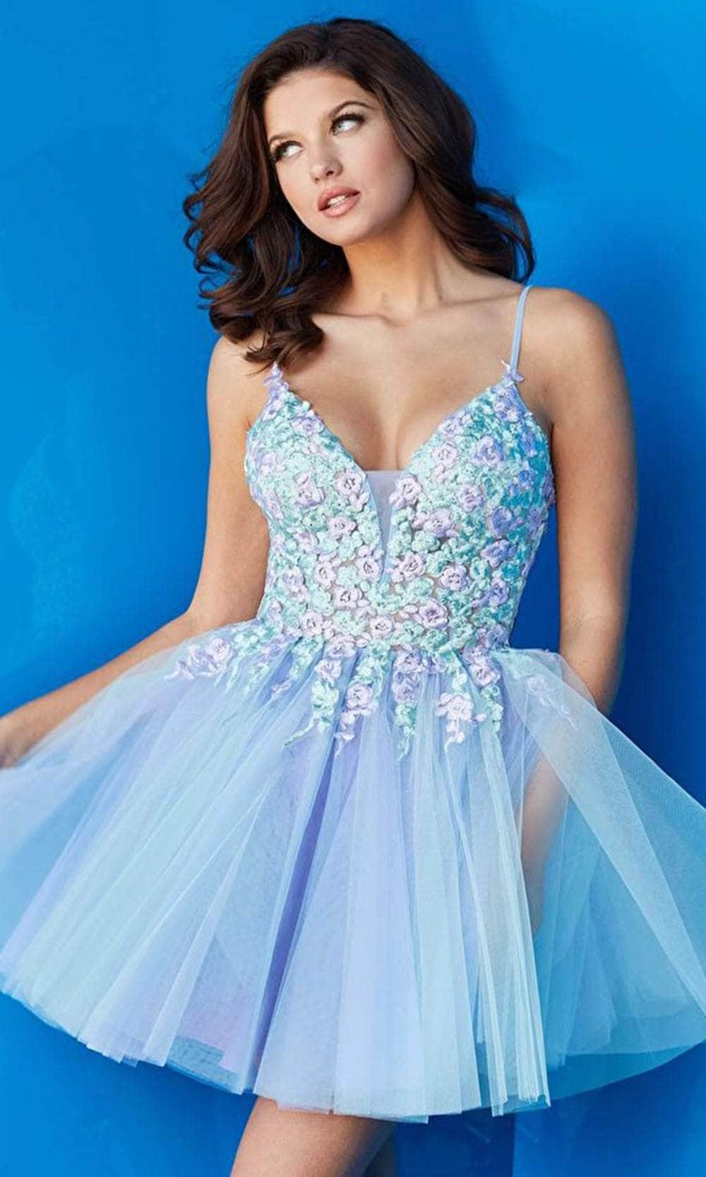 short dress with deep neck Deep V-Neck Short Ivory Sleeveless Homecoming Dress with Ruffles US12 / As Picture