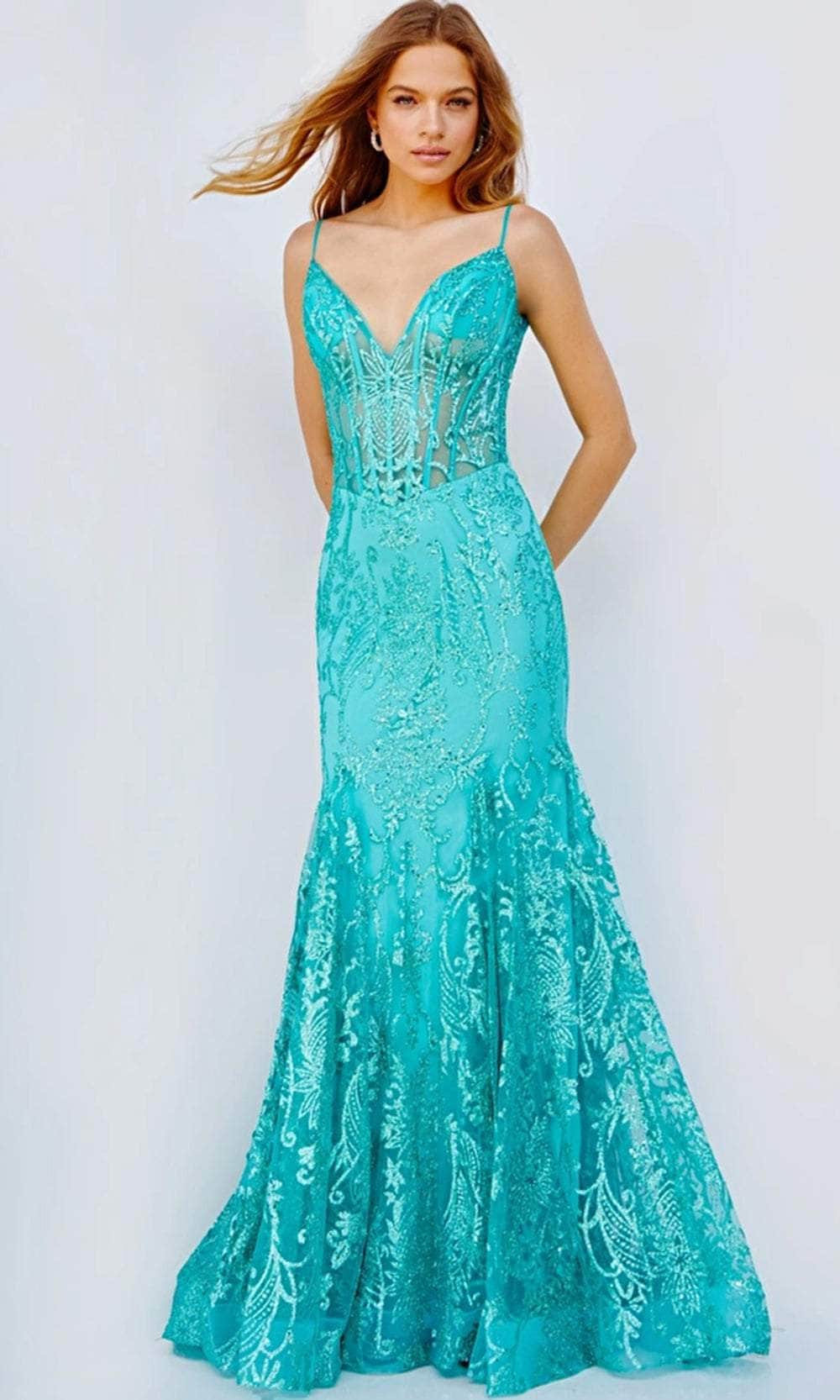 aqua evening dress Jovani 22388 - Corset Bodice Evening Gown 8 / Aqua
