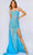 Jovani 22602 - Bedazzled Asymmetric Slit Gown Prom Dresses 00 / Turquoise