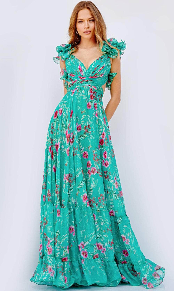 Jovani 23321 - Floral Printed A-line Flowy Gown Prom Dresses 00 / Print