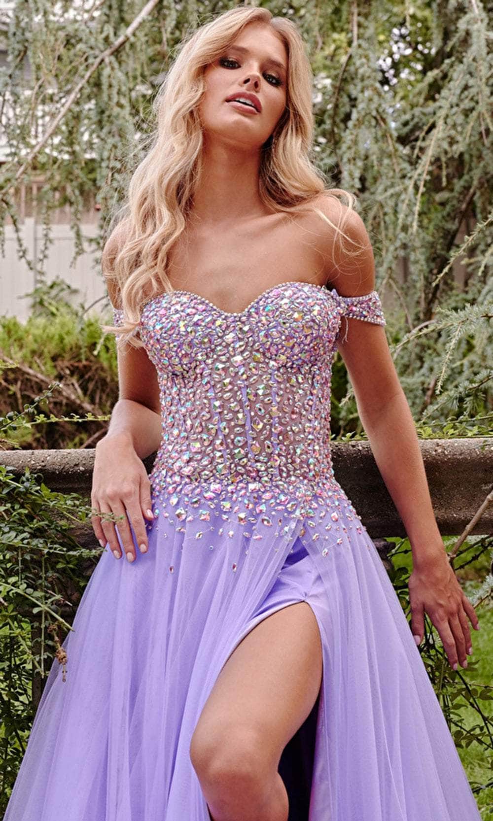 Jovani 23963 - Off Shoulder Rhinestone Accented Gown Jovani 23963 - Off Shoulder Rhinestone Accented Gown