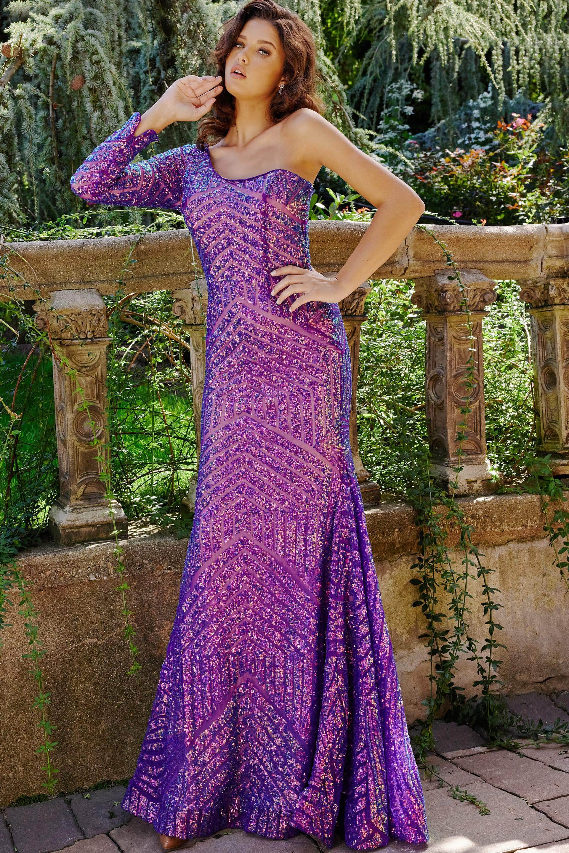 Jovani 24098 - One Sleeved Sequin Prom Dress Jovani 24098 - One Sleeved Sequin Prom Dress