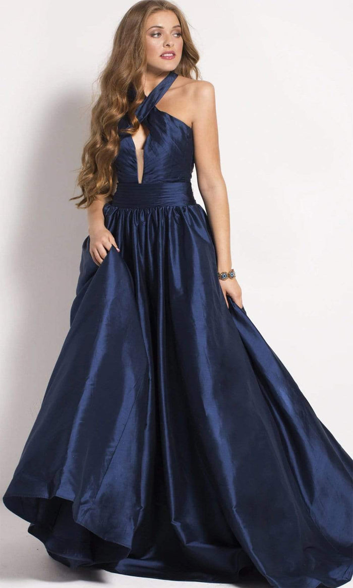 Jovani - 51500 Crossover Bodice Illusion Keyhole Cutout Ballgown Ball Gowns 00 / Navy