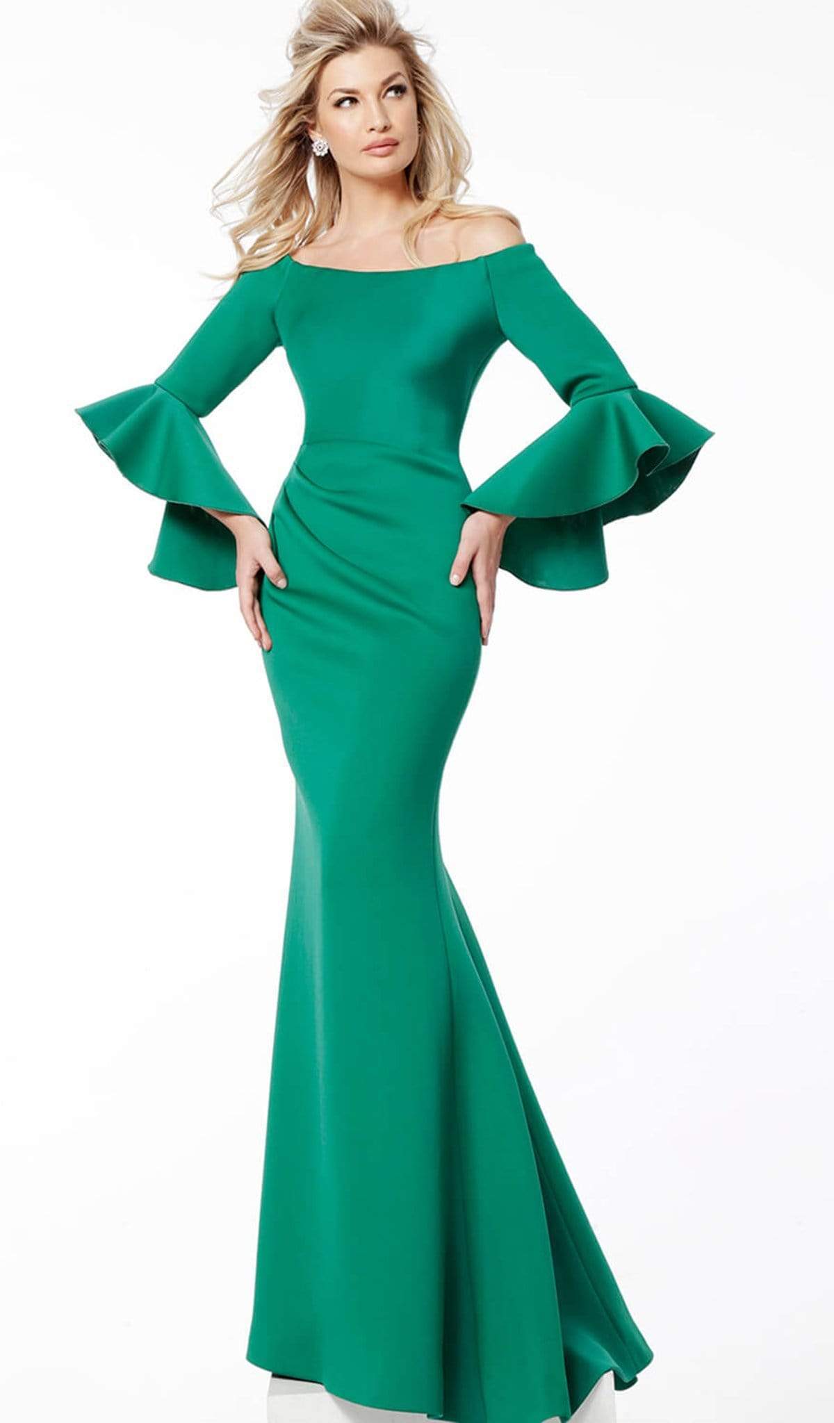 bell sleeve off shoulder dress Long V-Neck Gown By Poly USA 8300 S / Black