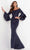 Jovani - 59993 Off Shoulder Bell Sleeve Draping Mermaid Gown Evening Dresses 00 / Navy