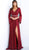 Jovani - 63124 Split Long Sleeve Glitter High Slit Gown Special Occasion Dress 00 / Burgundy