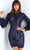 Jovani - 63351 Feathered Sleeve Fitted Cocktail Dress Cocktail Dresses 00 / Navy
