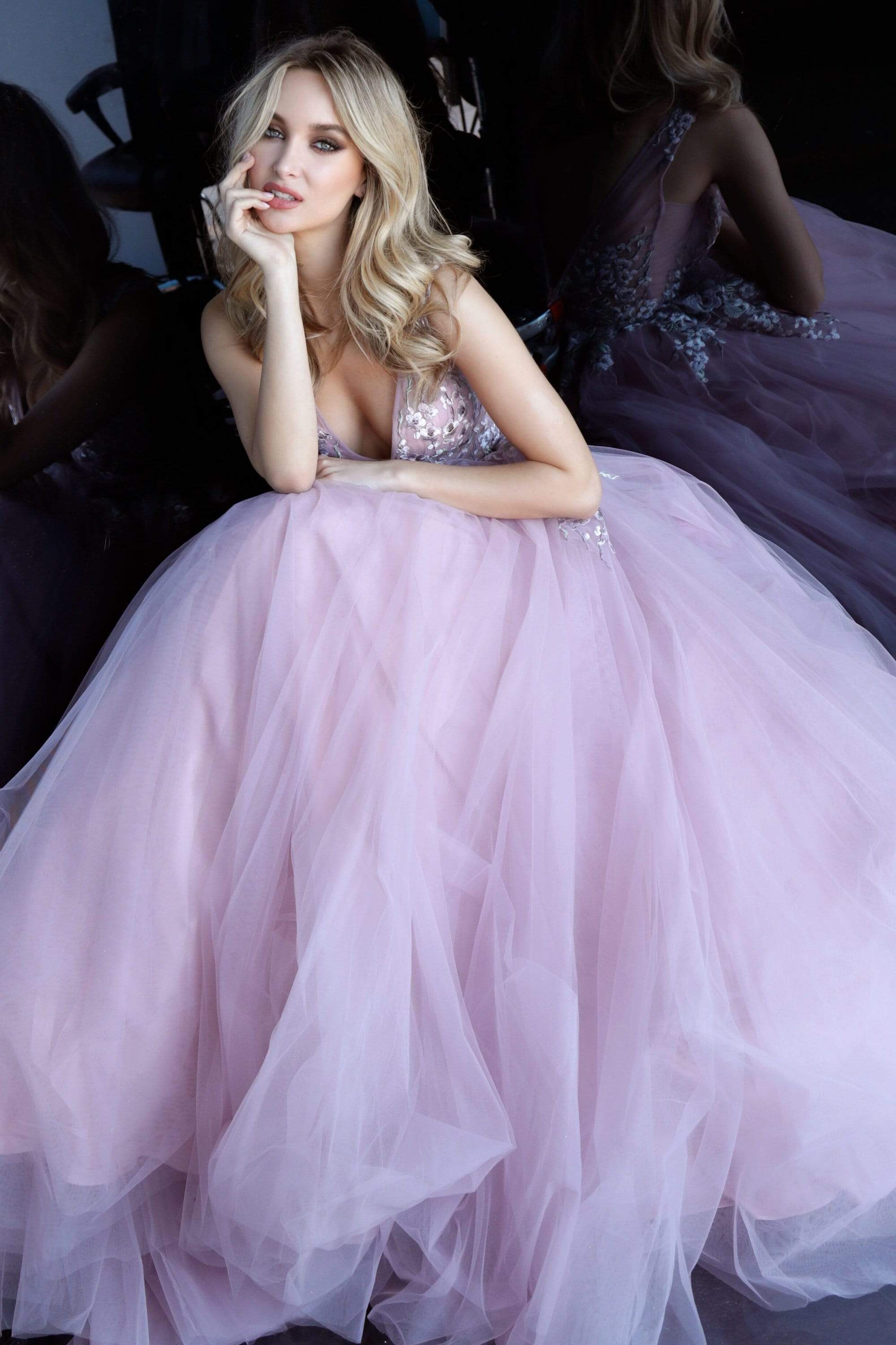 Jovani - 67459 V-Neck Tulle Long A-Line Dress 00 / Mauve - Shop Jovani Dresses On Couture Candy at CoutureCandy.com Jovani - 67459 V-Neck Tulle Long A-Line Dress 00 / Mauve - Shop Jovani Dresses On Couture Candy at CoutureCandy.com