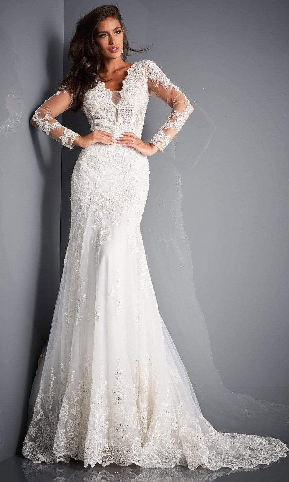 Jovani Bridal - JB02579 Embellished Long Sleeves Trumpet Bridal Gown Couture Candy Jovani Bridal - JB02579 Embellished Long Sleeves Trumpet Bridal Gown Couture Candy